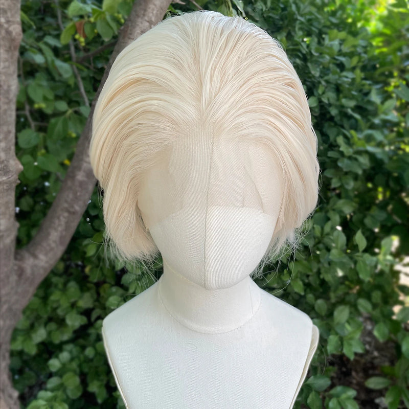 Platinum Blonde Short Bob Cut Synthetic Lace Front Wigs for Women Cosplay Wig for Men Star Glueless 13x4 Lace Front Wigs Natural