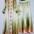 Design retro positioning printed long cardigan+vest three piece set for spring women's clothing+loose pants skirt fashion set