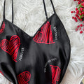 Valentine's Day Red Lip Print Satin Slip Nightdress V | SAMAG