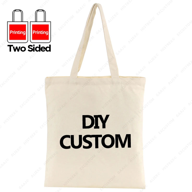 Custom Canvas Tote Bag 100% Cotton Print Your Design Logo Photo Handbag Work Reusable Grocery Shopping Customized Portable Bag