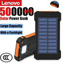 Lenovo 500000mAh Solar Power Bank Super Fast Charging Large Capacity Portable External Battery for iPhone Outdoor Emergency