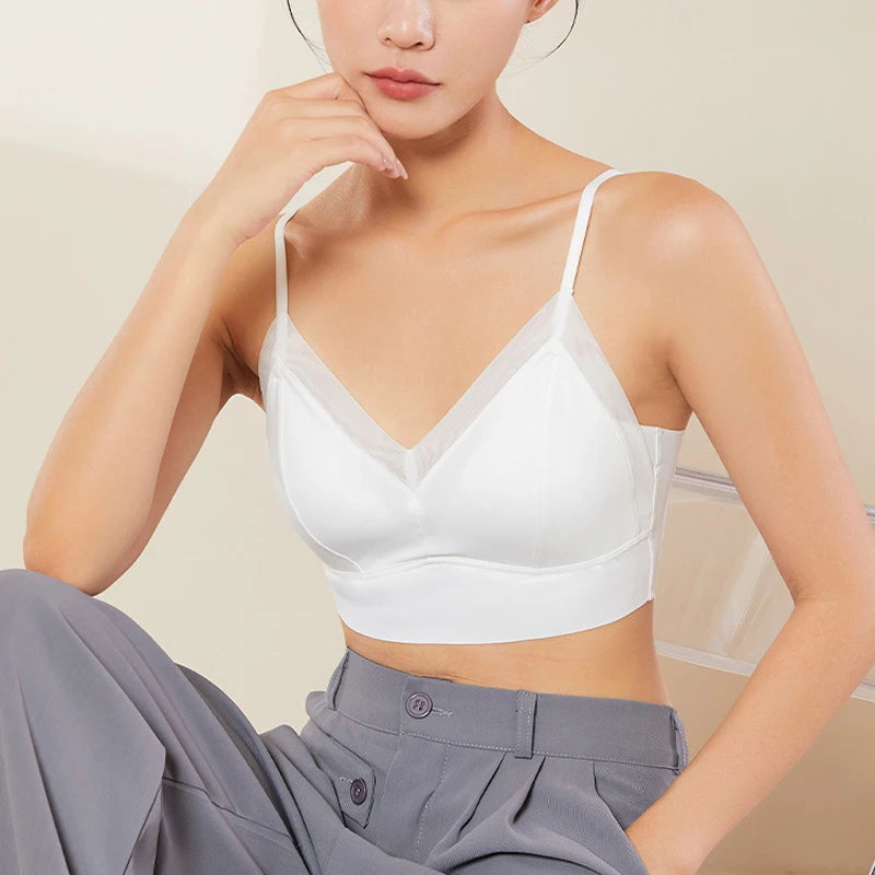New Women's Seamless Mulberry Silk Bralette, Wire-Free Nude Feel Bra Camisole