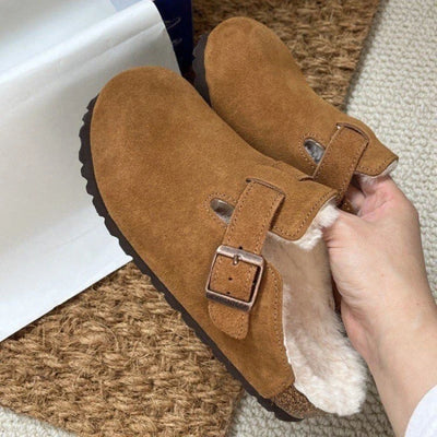 Women's Suede Fleece Lined Clogs with Buckle Warm Winter | SAMAG
