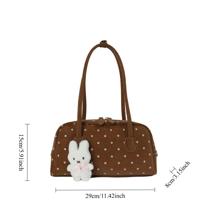 Fashion Polka Dot Printed Shoulder Bag Retro Matte PU Boston Bag Exquisite Versatile Commuter Underarm Bowling Bag Women Handbag