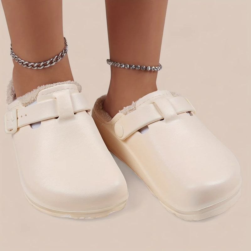 Women's EVA Plush House Slippers Adjustable Straps, Round Toe, Anti-Slip Women's Winter Shoes Suitable for Indoor Outdoor Wear