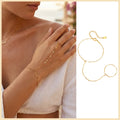 Stainless Steel Hand Chain Ring Bracelet for Women, Adjustable Gold Plated Double Layer Finger Summer - Visuel 8 | SAMAG