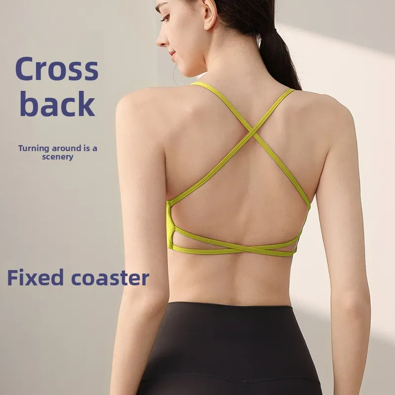 Solid Color Gym Yoga Underwear Women Cross Back Straps Fitness Bra High Strength Tight Sport Top Comprehensive with Chest Pad