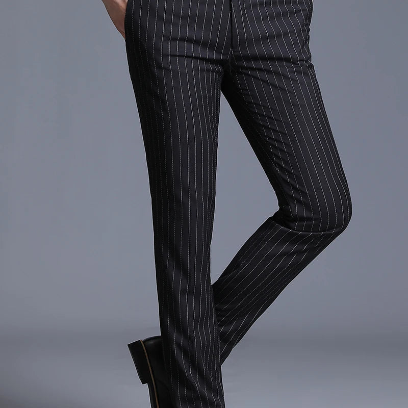 2026 Men's Blue Vertical Striped Suit Pants, Black Business Casual Trousers, Asian Sizes 28-40, Burgundy and Gray Plaid Pant.