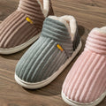Winter Couple Style Simple Stripes Wrap Heels Plush Slippers Ladies' Non-slip Soft Warm Flip Flops Men Home Casual Cotton Shoes