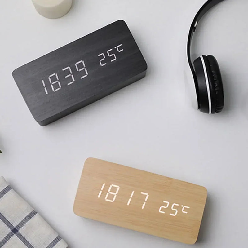 Wall Clock Wooden Electronic Watch Desk Digital Despertador Alarm Moment Bedroom Decoration Table Accessory Smart Hour