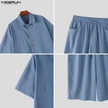 INCERUN Men's Sets Solid Lapel Short Sleeve Shirt Pants | SAMAG