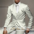 Men's Wedding Party Suits 3 Piece White Satin Mikado Jacket Vest Pants Set for Summer Banquet Party Father Gift Tailored Fit