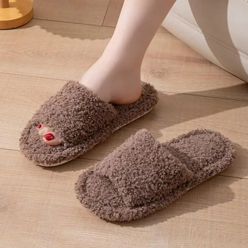 Casual Fluffy Women's Slippers Home Luxury Designer Woman Shoes Flats Fashion Fuzzy Fur Slides New Winter Plush Elegant Footwear