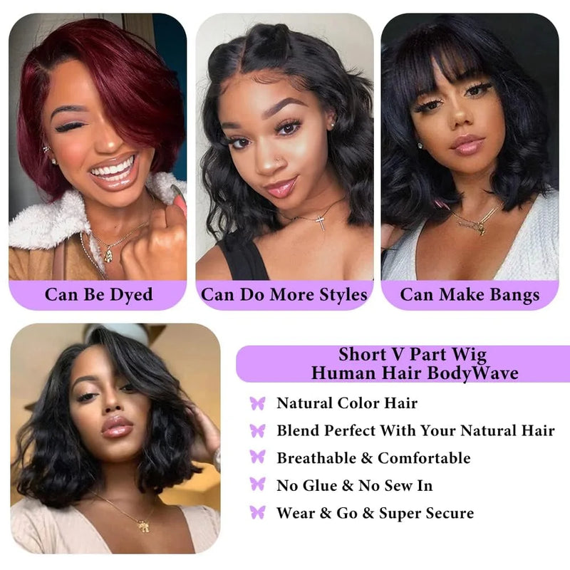 Bob Wigs Human Hair Body Wave 8-16inch V Part Wigs for Black Women Upgrade U Part Human Hair Wig Glueless Lace wigs Short Bob