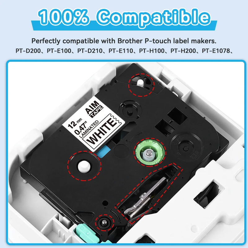 6/9/12/18/24mm for Brother Tape 12mm Compatible TZE Label Tape TZE231 221 for Ptouch PTH110 H107 P710BT H105 E550W Label Printer