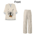 INSTANTARTS Traf 2026 Halloween Women's Matching Sets Blusas Elegantes De Mujer Tendencia 2026 Shirt and Wide Leg Pants Set