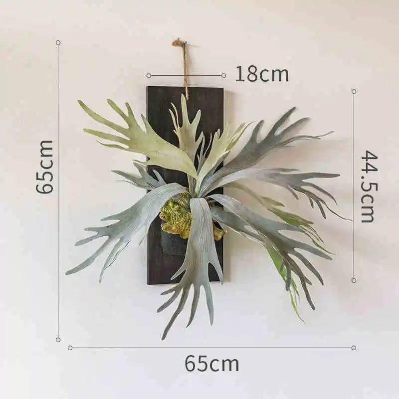 Artificial Tropical Plant Wall Hanging Decoration Antler Fern Green Plant Landscape Display Furnishings Home Decor, Wooden Frame