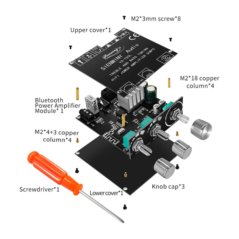 YS-T50L HiFi Amplifier Channel 2.0 Bluetooth Amp 3.5mm Active Speakers for Home Sound Systems Supporting APP Operation