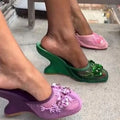 European and American Fashion Hollow Flower Baotou Banquet Half Slippers for Women's Outdoor Versatile Slope Heel Fashion Shoes