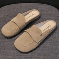 Women's New Spring Summer Style Plus Size Mules Soft Leather Soft Sole Flat Heel Closed Toe Half Slip On Outdoor
