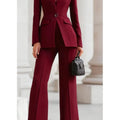 Elegant Women Solid Slim Two Piece Sets Spring Fashion Stand Collar Long Sleeved Blazer+Pants Suit Casual Work Office Coat Set