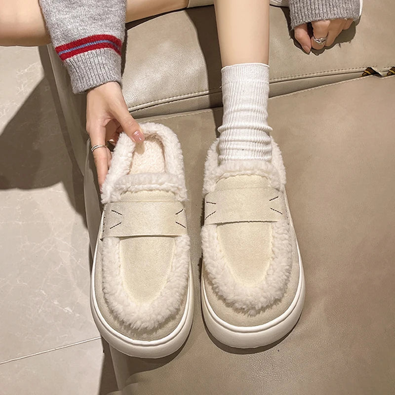 Winter Fluffy Women's Slippers Home Fuzzy Fur Luxury Designer Woman Shoes Indoor Flat Plush Elegant Fashion Footwear Soft Sole