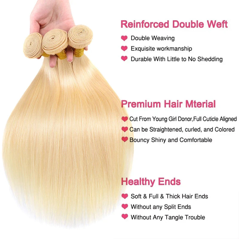 36 40 Inch Straight 613 Blonde Colored Human Hair Bundles 1/3/4 Pcs Remy Raw Hair Extensions 613 Colored Straight Weave Bundles