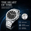 CADISEN Watch Business Automatic Watches Mens Japan 8215 Mechanical Luminous AR Sapphire 100M Waterproof Calendar WristWatch+Box