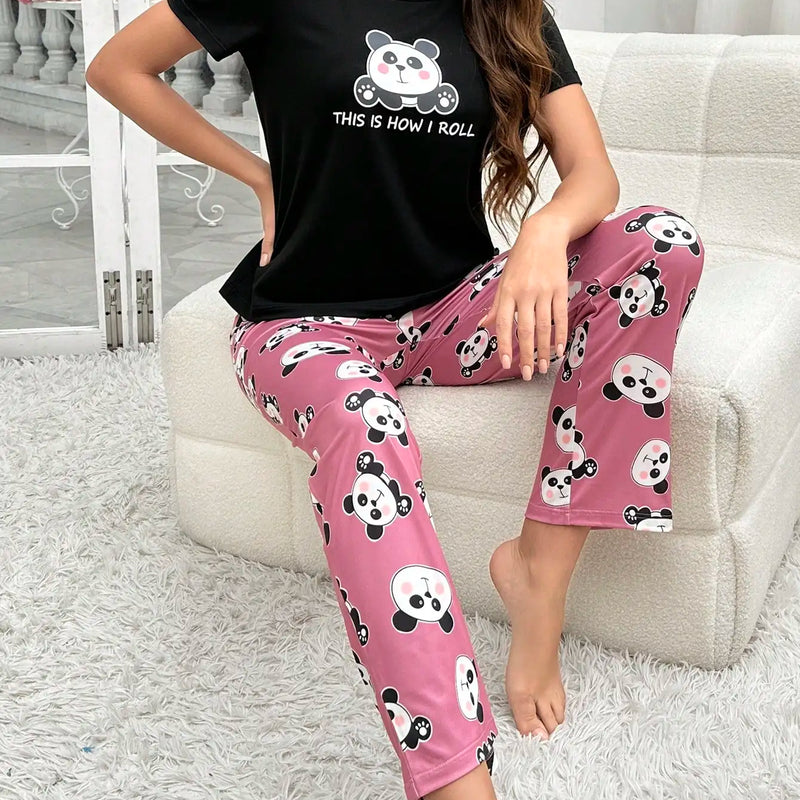 2-Piece Women's Pajama Set Animal Print Short-Sleeved | SAMAG
