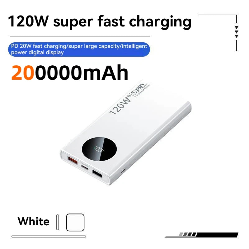 Lenovo 200000mAh Power Bank 120W PD Super Fast Charging Portable Power Bank Large Capacity External Battery With Digital Display