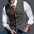 Fashion Men's Vests Lapel Tweed Plaid V-neck Waistcoat Slim Fit Vest Business Formal Dress Suit Casual Wedding Tuxedo Male Vest