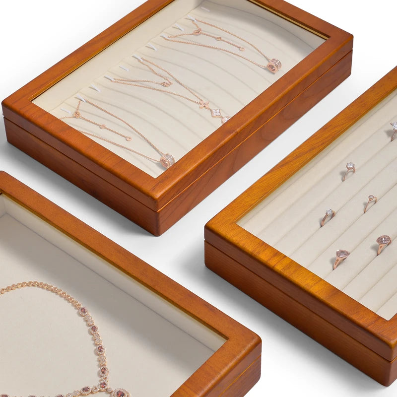 Oirlv Wooden Jewelry Box Retro Jewelry Display Ring Necklace Earring Bracelet Box Multi Jewelry Storage Organizer Display Case