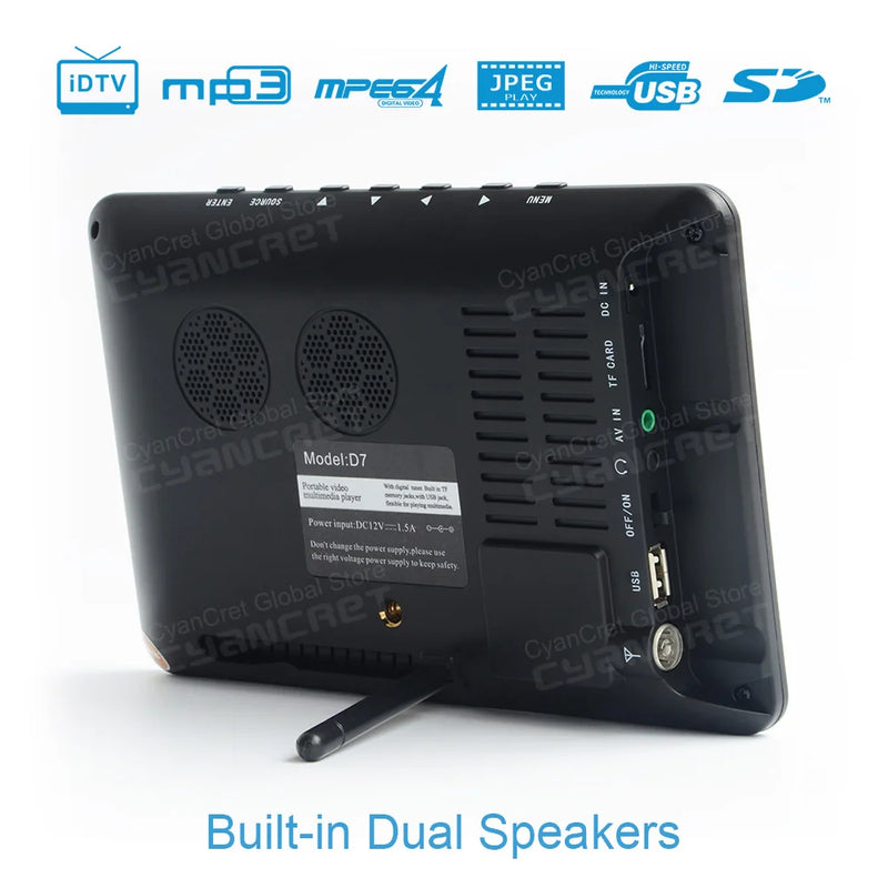 LEADSTAR D7 Portable TV DVB-T2 ATSC ISDB-T tdt DTT 7 inch Digital Analog mini small Car TV Television Support TF MP4 H.265 AC3