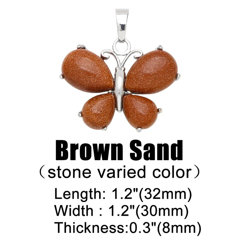 OCESRIO Vintage Natural Stone Butterfly Pendant for Necklace Copper Amethyst Reiki Pendulum DIY Jewelry Making Supplies pdta921