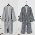 Nightdress V-Neck Men's Kimono Bathrobe Loose Long Sleeve Kimono Pajamas Thin Print Men's Hooded Robe for Spa