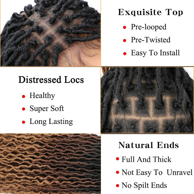 Ombre Faux Locs Wig with Baby Hair Square Part Full Lace Synthetic Braided Lace Front Wig Knotless Braided Wig with Curly Ends