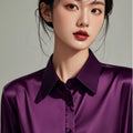 Ele Purple Silk Satin Long Sve Women's irt Profional Faionable Commuting Sle Autumn New Arrival Loose Fit Pol...