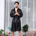 2025 Summer Men's Thin Pajamas Robes Men Homewear Long Sleeve Kimono Bathrobe Black Silk Sleepwear Male Shower Robe Nightwear