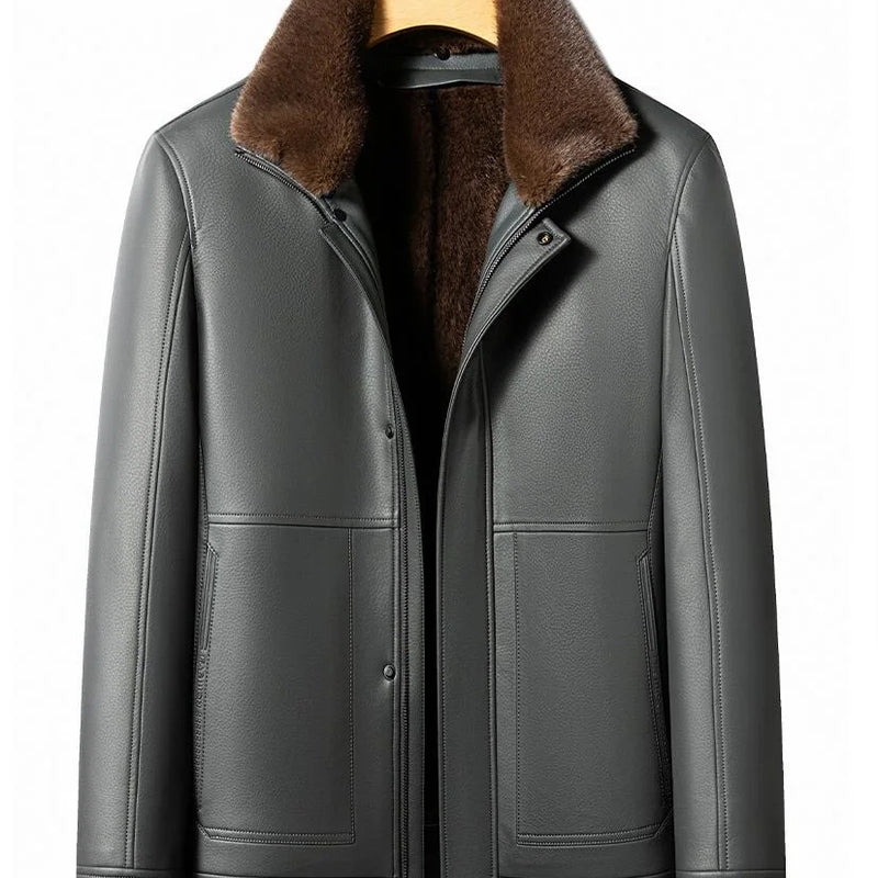 Leather Fur Jacket Men Jacket Winter Leather Coat Men Vintage Classic Leather Jackets High Quality Men