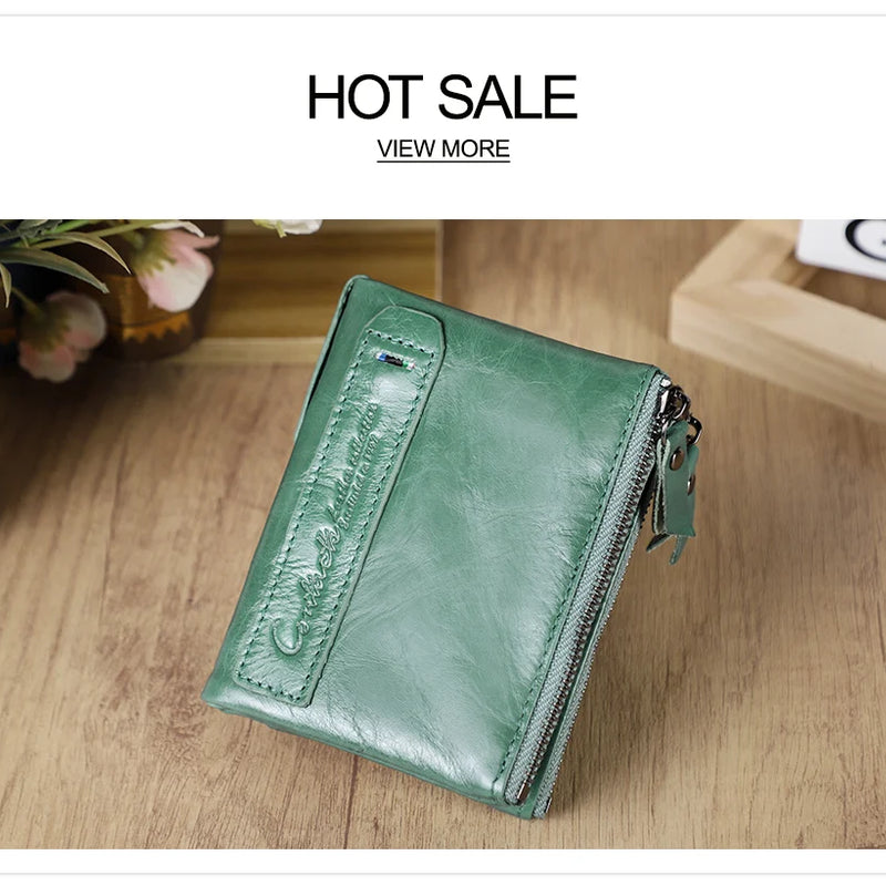 CONTACT'S Fashion Genuine Leather Women Wallet Bifold Card Holder Coin Purse Small Women's Purse Money Clip Men Pocket Wallets