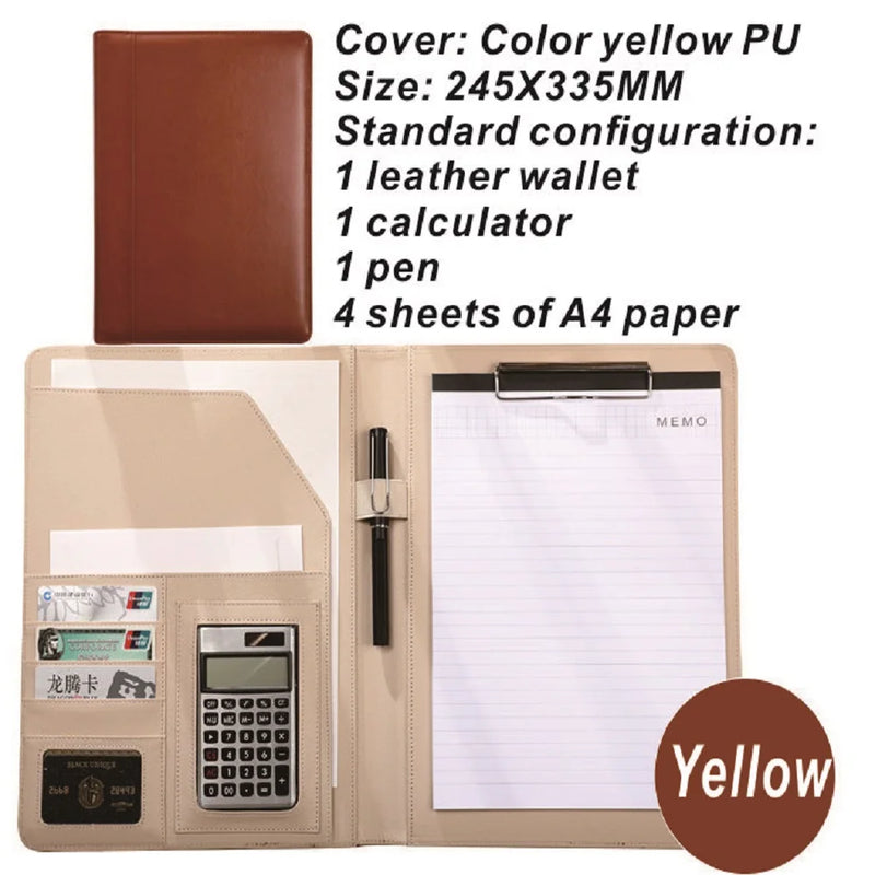 Leather High-End Office Folder Multi-Functional A4 Paper Folder Binder Detachable Calculator Set Office Supplies