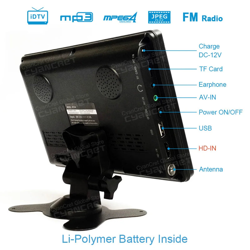LEADSTAR D768 7 inch Portable TV DVB-T2 ATSC ISDB-T tdt DTT Digital and Analog mini small Car TV Television Support TF H.265 AC3