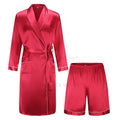 Spring Autumn Male Robe 3PCS Sleepwear Set Ice Silk Kimono Bathrobe Gown Loungewear Loose Casual Satin Homewear Nightwear 3XL