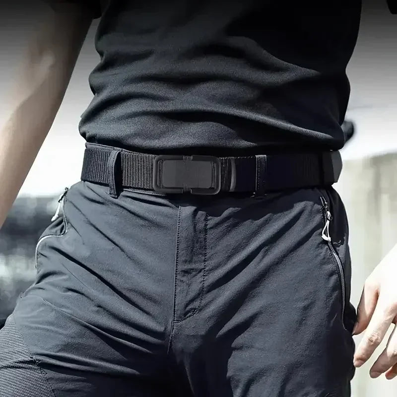 Men's Belt Automatic Metal Buckle Nylon Canvas Webbing Belt Outdoor Work Belt, Nylon Belt With Click Buckle YD614