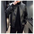 New Men's Faux Leather Jacket Motorcycle Biker Coat Stand Collar Zipper Slim Fit Casual Streetwear Outerwear