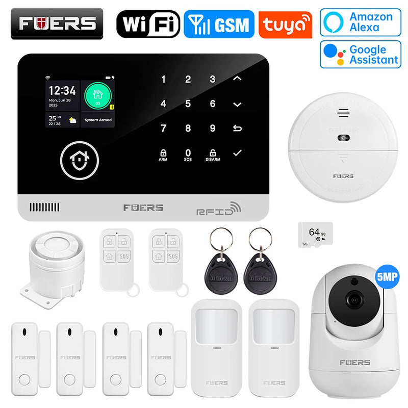 FUERS Tuya Smart  WIFI GSM G03 DIY Alarm System Smart Home Security Alarm System Ant-theft 433Mhz Burgla With Door Motion Sensor