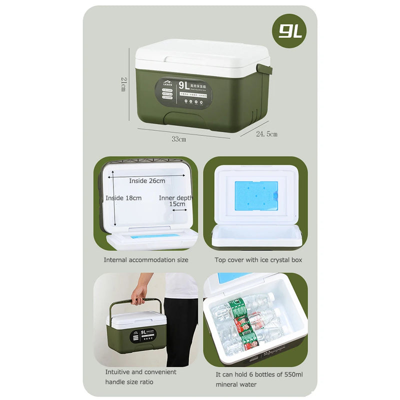 6/9L Camping Car Refrigerator Heat Preservation Mini Freezer Fridge Portable Barbecue Insulation Box for Outdoor Camping Fishing
