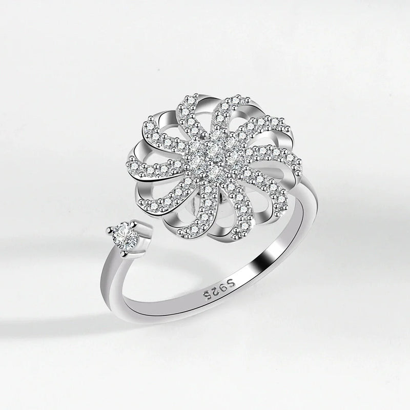 VENTFILLE 925 Sterling Silver Sunflower Diamond Zircon Rotatable Ring For Women Gift Relieve Stress Ring Jewelry Wholesale
