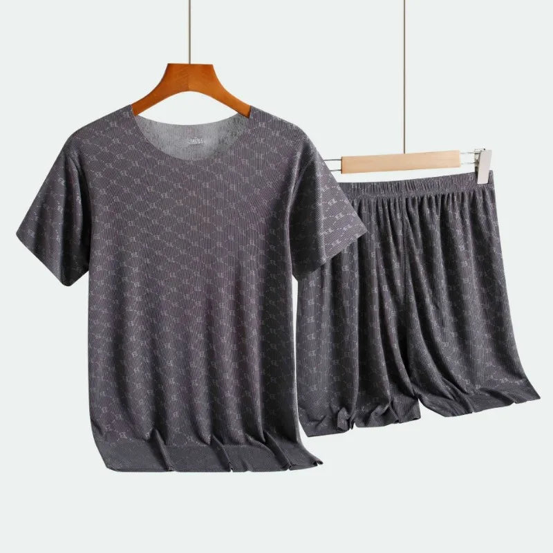 Casual Mens Quick Dry Pajama Set Short Sleeve T Shirt and Shorts Loungewear for Home Comfortable and cool fabric 1 set