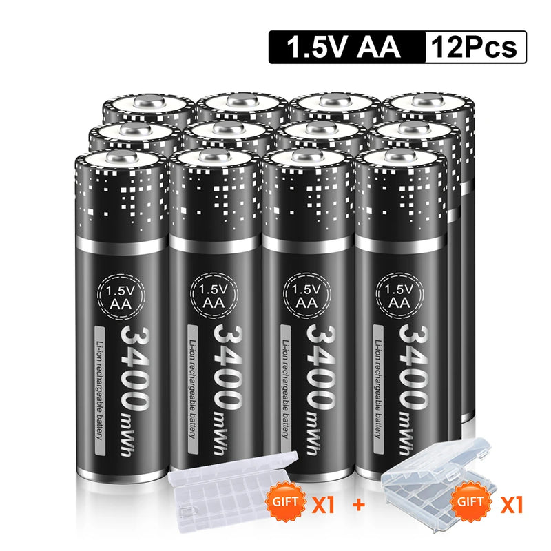PALO 3400mWh Li-ion 1.5V AA and AAA Rechargeable Batteries with 8-channel magnetic flip charger for 1.5V 2A 3A Lithium Batteries